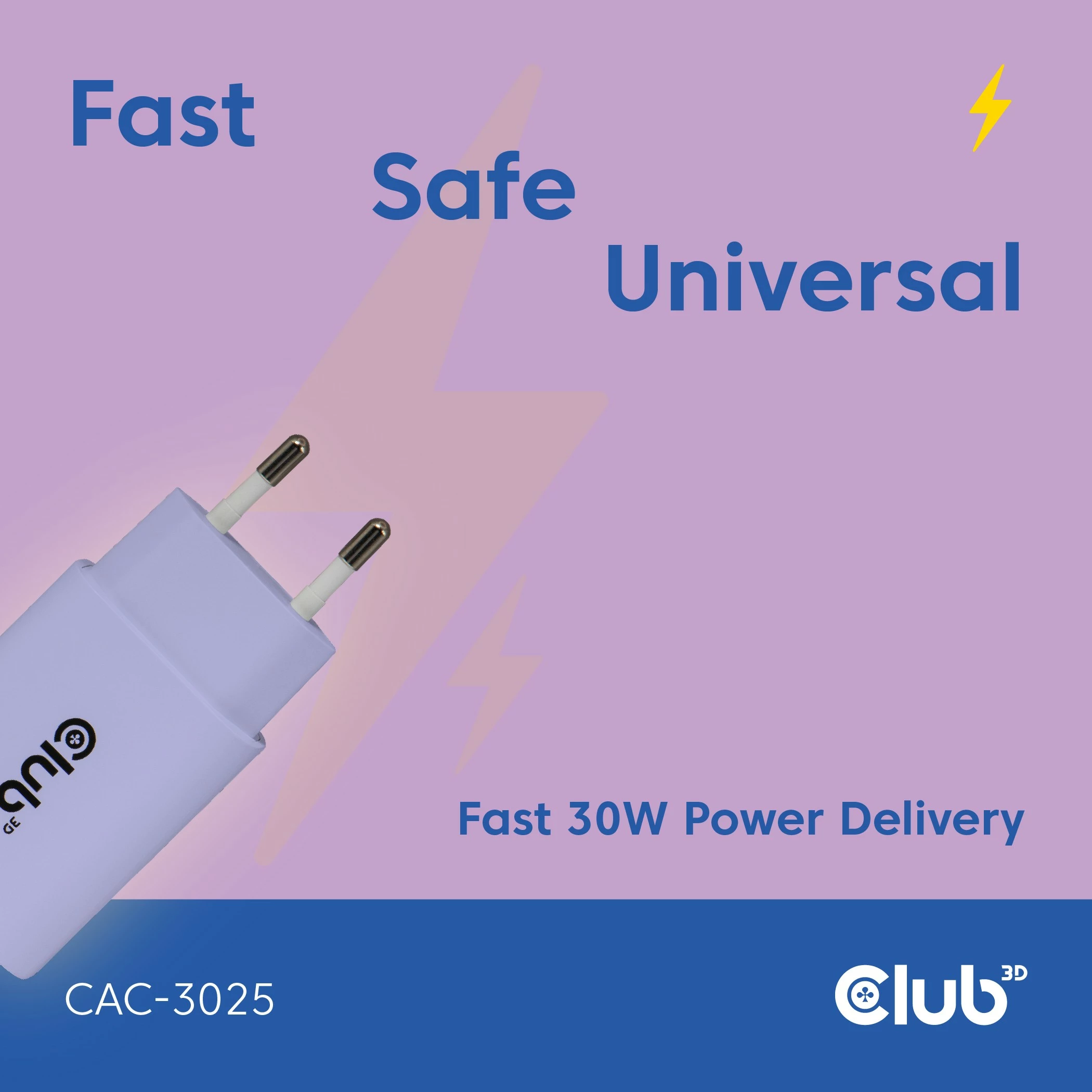 Karikues USB-C Club3D CAC-3025 30W, 2 copë, lila