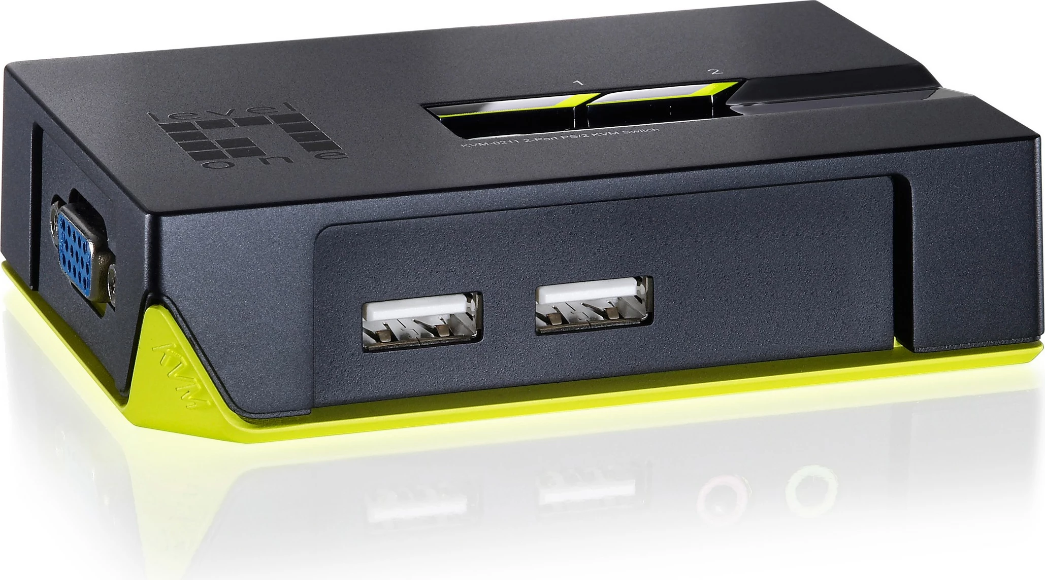 Switch KVM LevelOne 2-Port USB VGA, 2048 x 1536 pixels, Ngjyrë e zezë, e gjelbër