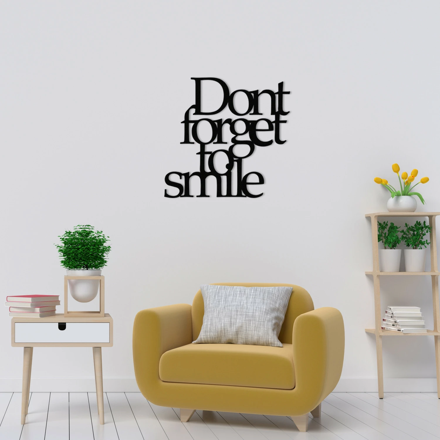 Aksesor dekorativ metalik për mur, Wallity, Don’t forget to smile, ngjyrë e zezë, 70x67cm