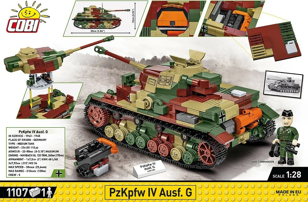 Set blloqesh Cobi Klocki WWII PzKpfw IV Ausf. G, 1107 pjesë, Kamuflazh