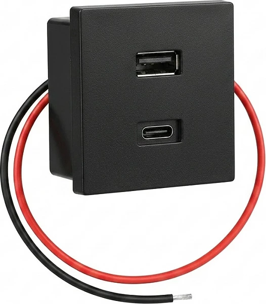 Karikues USB Shelly, modul nën suva, USB-A + USB-C, i zi