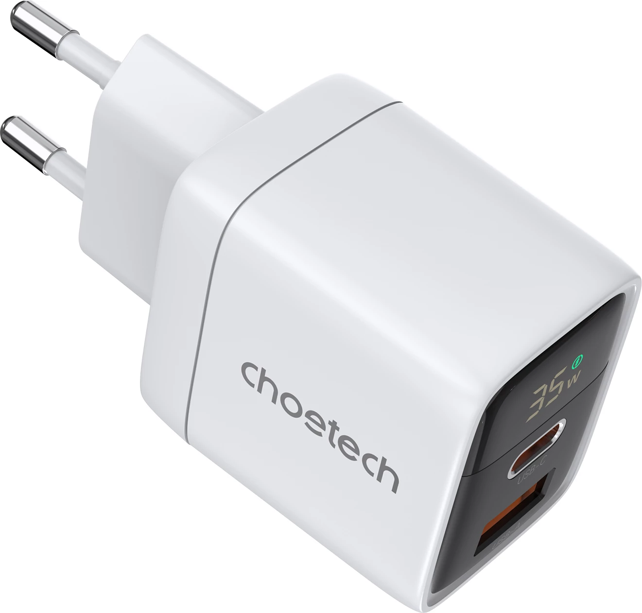 Karikues muri Choetech PD6052, 35W, USB-C & USB-A, me ekran, i bardhë