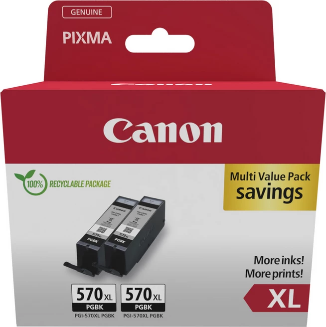Kartutxh boje, Canon, PGI-570XL 0318C010, XL 22 ml deri 1000 faqe, e zezë, paketë dyshe