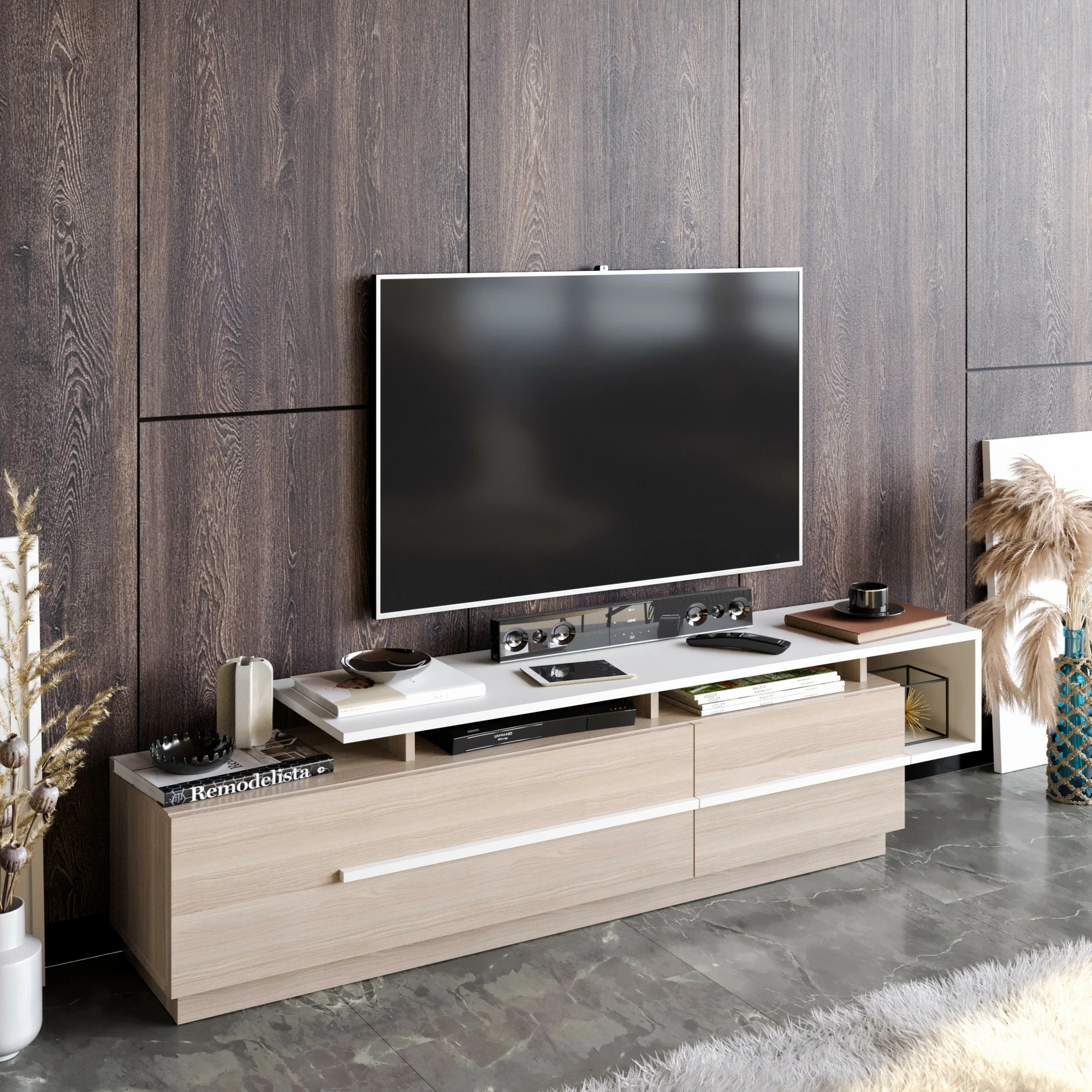Komodinë TV Hanah Home, Pia - Cordoba, e bardhë