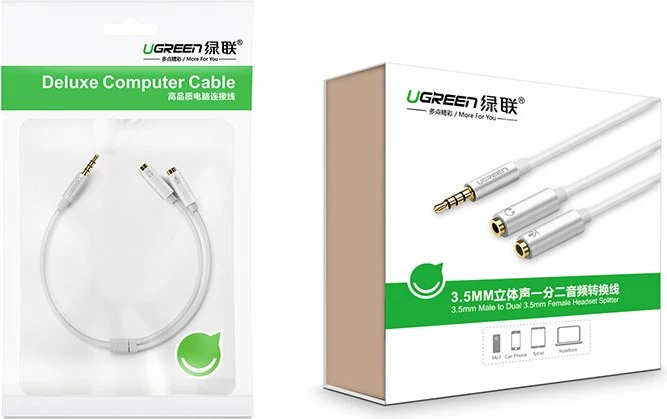 Kabllo ndarëse Ugreen 30619, 3.5 mm mini jack, 20 cm, argjendtë
