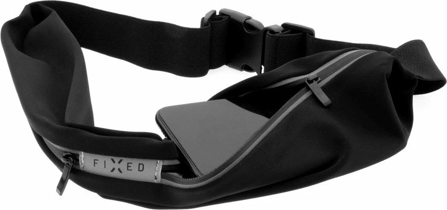 Rrip sportiv Fixed Sportbelt Duo, 2 xhepa me zinxhir, rregullim 68-160 cm, reflektues, i zi