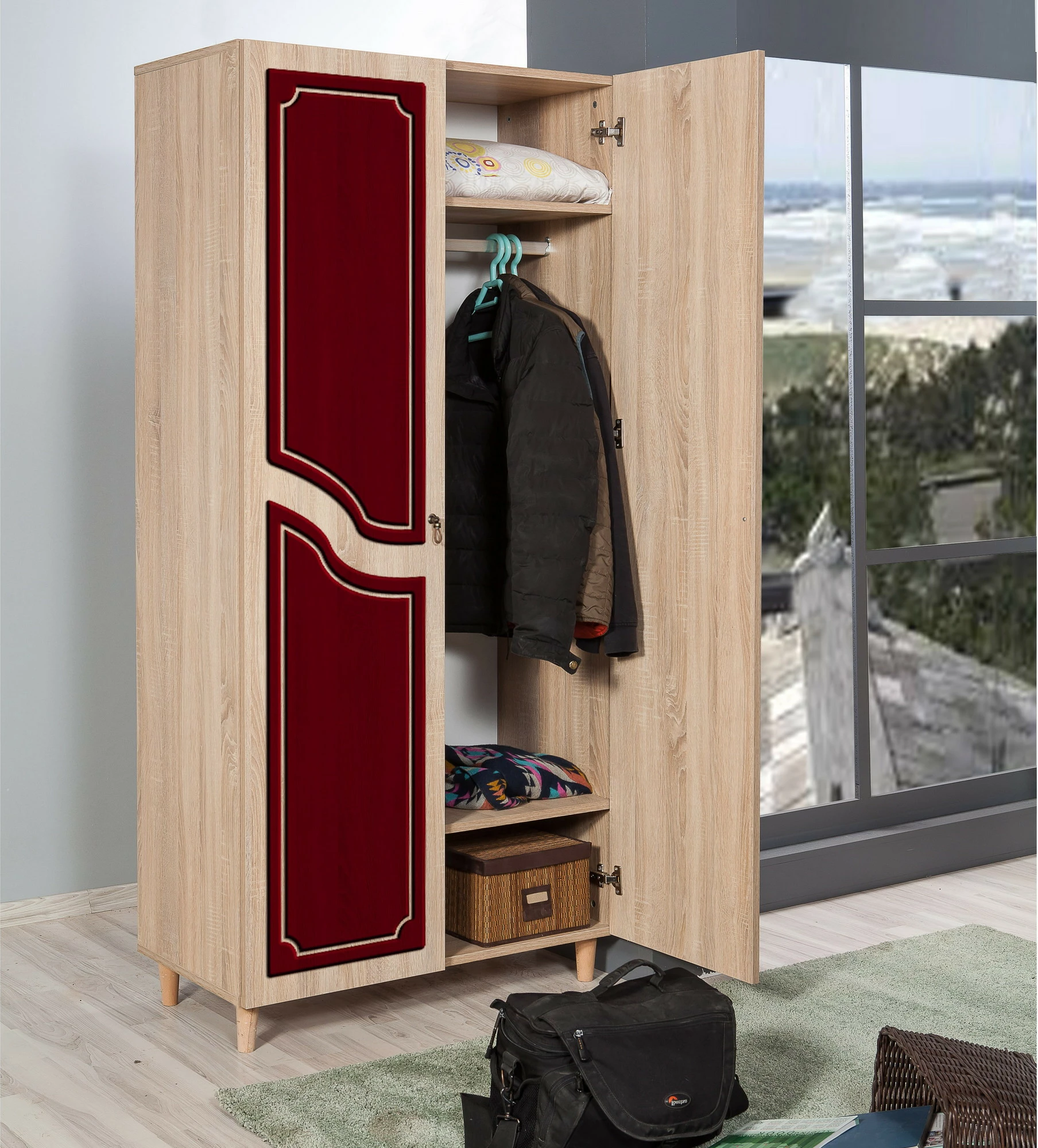 Dollap garderobe Skye Decor, stil modern, ngjyrë lisi Sonoma, 90x192x52 cm
