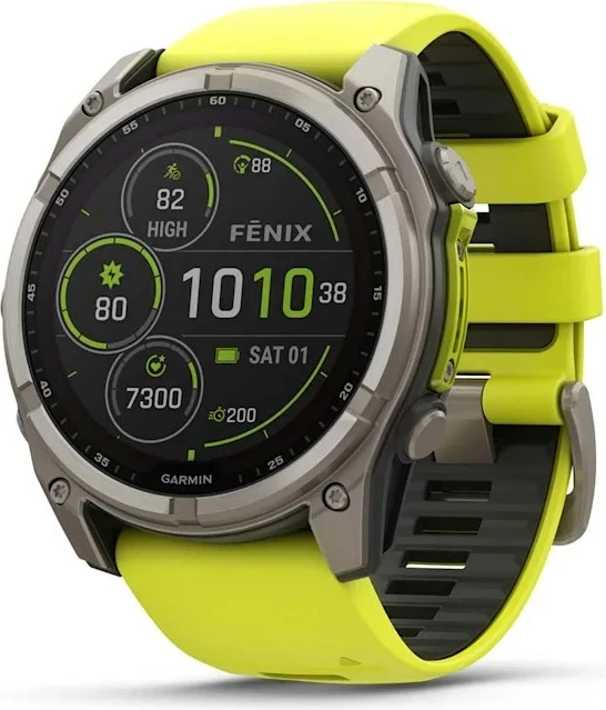Smartwatch Garmin fenix 8, 51 mm, 32 GB, Titanium, Rrip silikon, E verdhë neon
