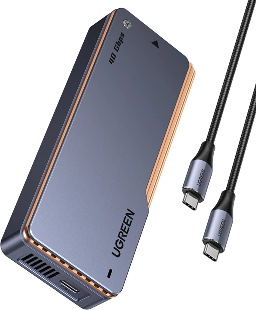 Enclosure USB4 për SSD M.2 NVMe Ugreen D703 40Gb/s, 2280, deri 8TB, me ftohje aktive, Gri, me kabllo USB-C