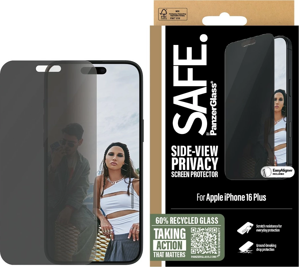 Mbrojtës ekrani PanzerGlass SAFE Privacy për iPhone 16 Plus, transparent