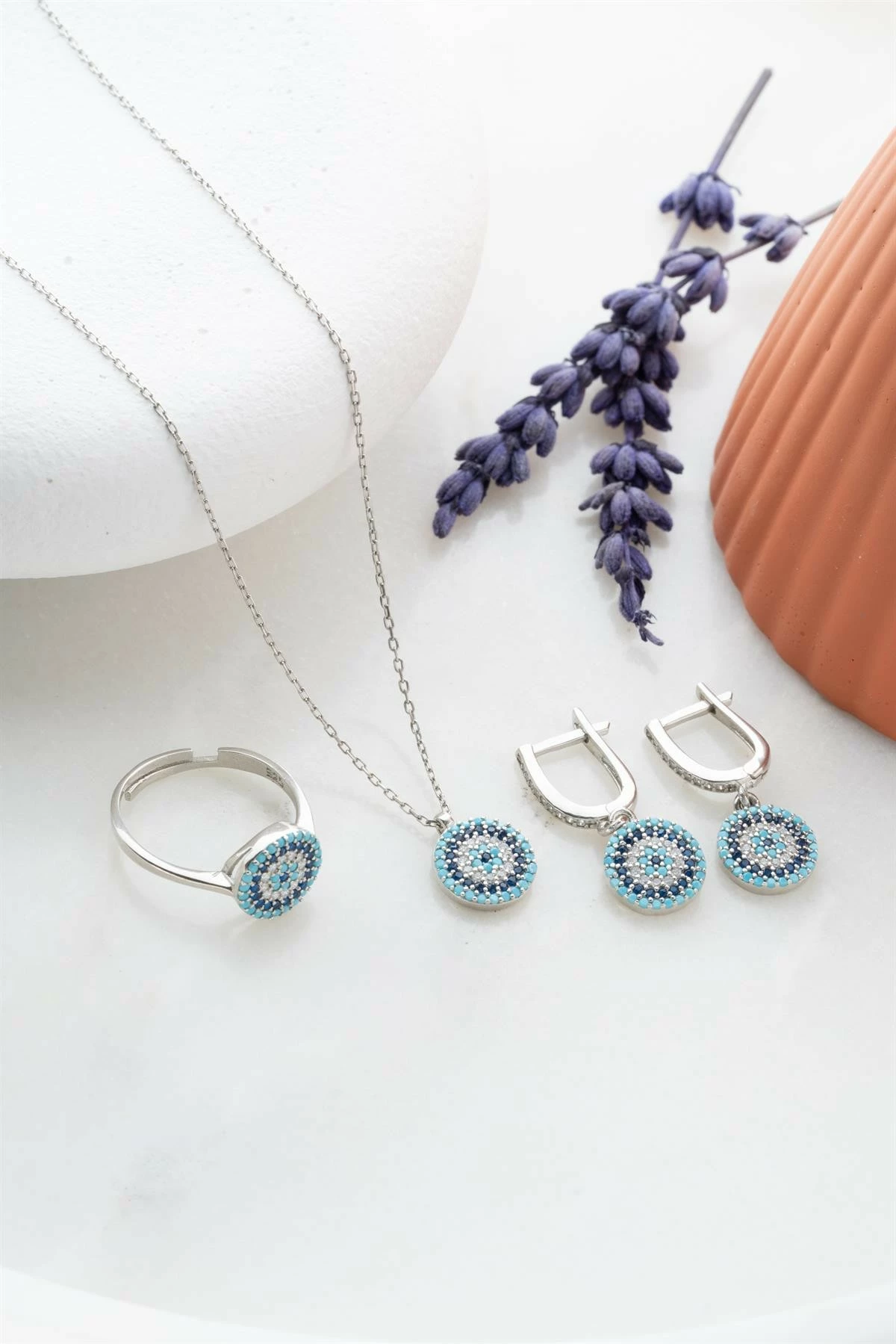 Set varëse, unazë dhe vathë argjendi, ngjyrë argjendi dhe kaltër, Jumeon, NRZ999052