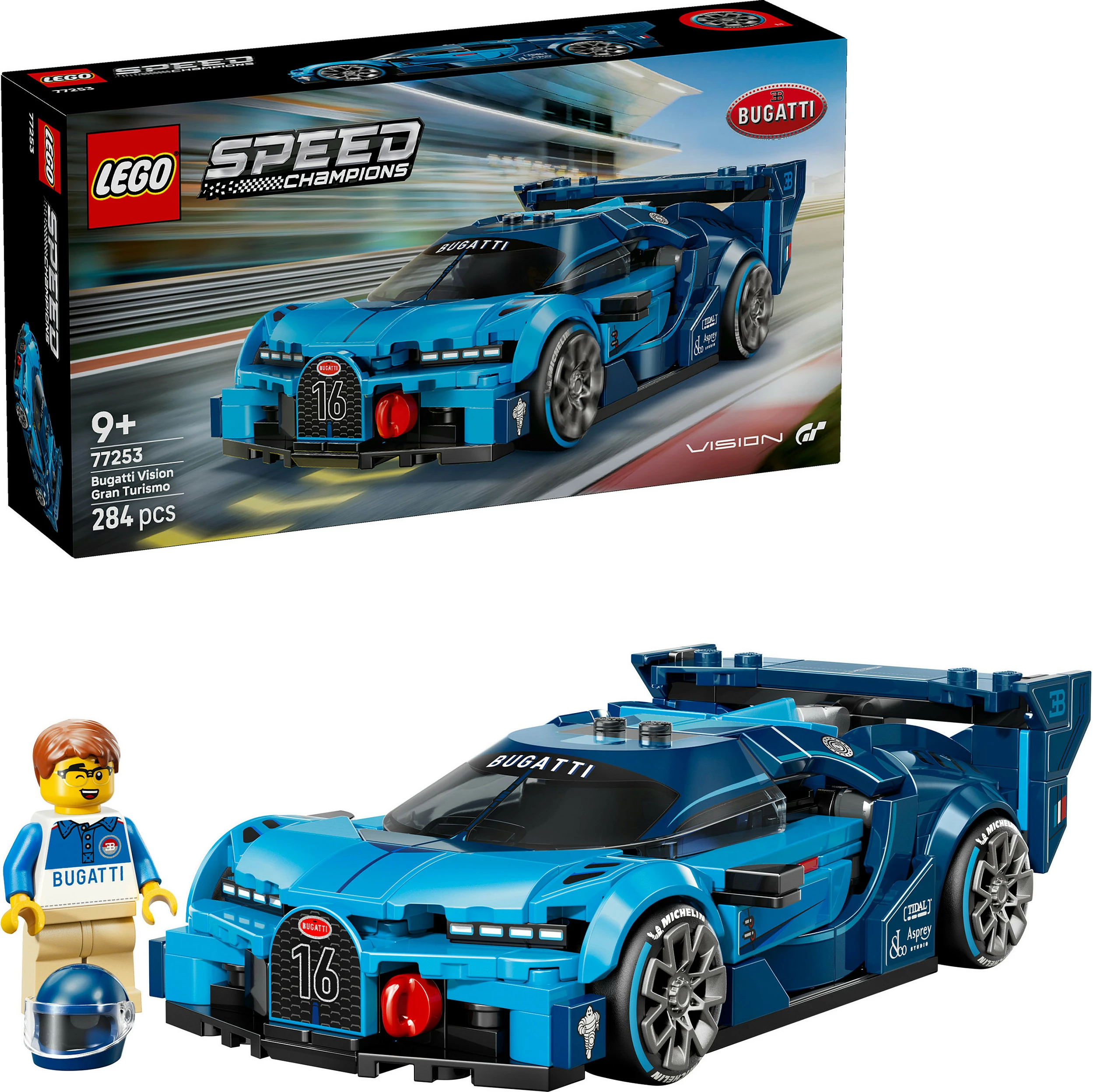 Set ndërtimi LEGO Speed Champions Bugatti Vision Gran Turismo 77253, 284 copë, 9+, kaltër