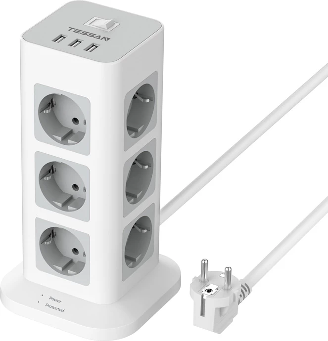 Kasë Tessan TS-TPS04-DE, 12 Schuko, 3 USB, 2m, e bardhë