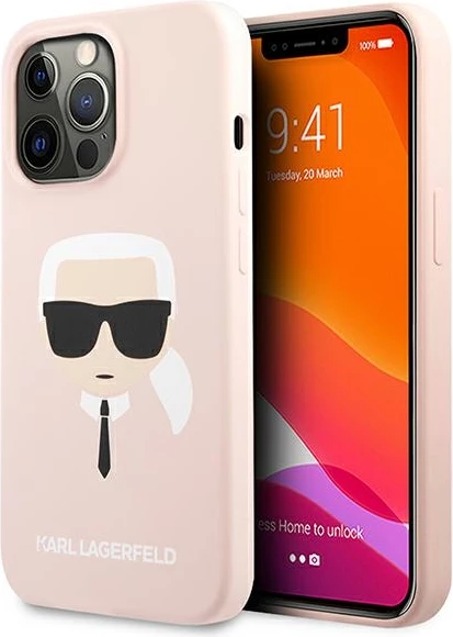 Mbështjellës Karl Lagerfeld Silicone Karl's Head për iPhone 13 Pro/13, Rozë e lehtë