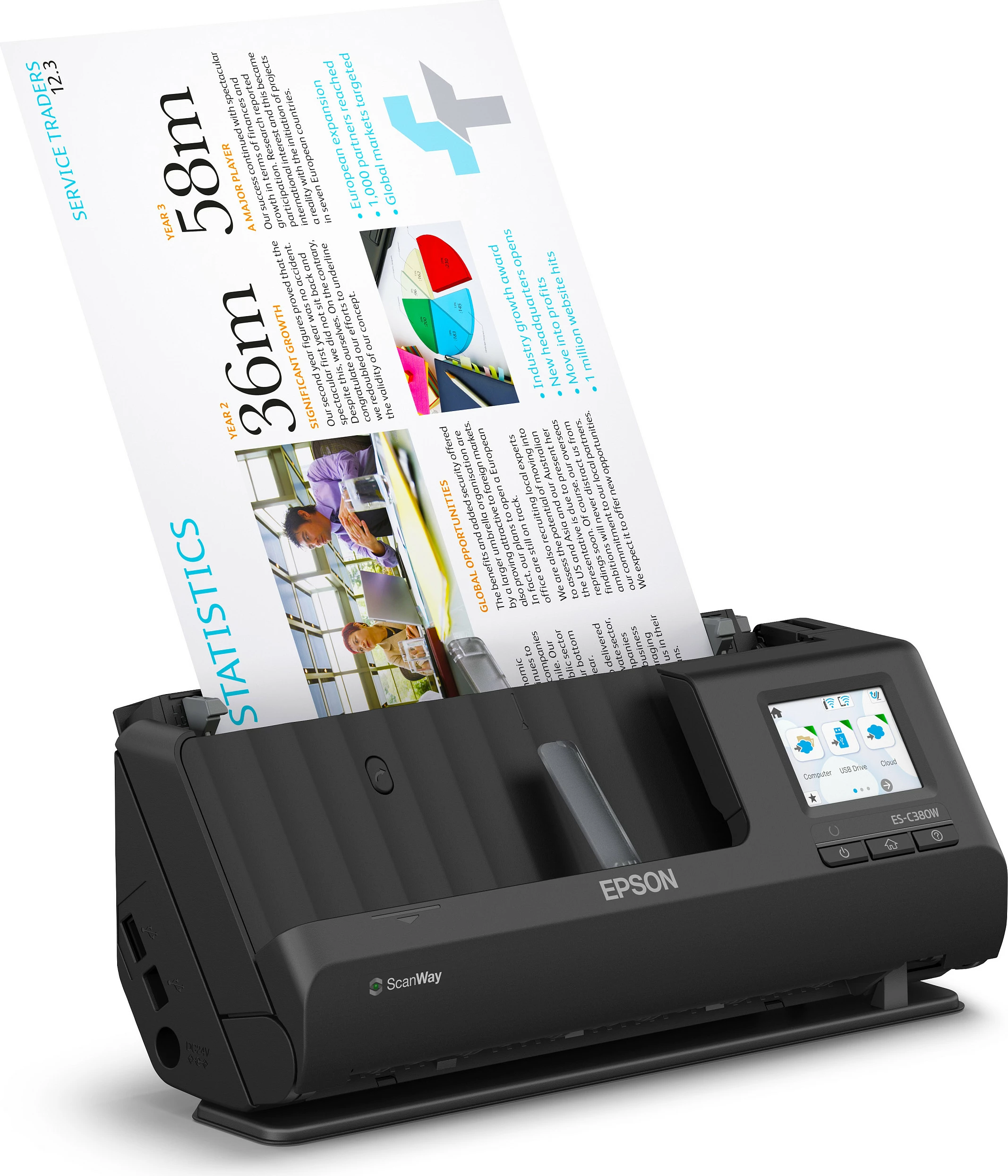 Skaner Epson WorkForce ES-C380W, A4, duplex, Wi‑Fi, i zi