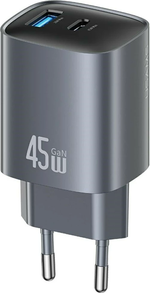 Karikues muri GaN 45W, USAMS CC290 T66 (USA001666), 1x USB-C + 1x USB-A, PD/QC, i zi