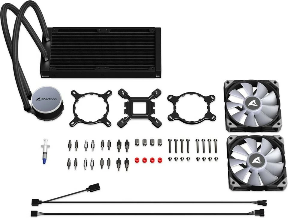 Ftohës uji all-in-one Sharkoon S70 RGB, 2x12cm, për procesor, i zi