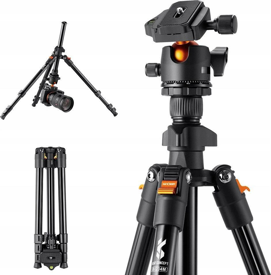 Tripod K&F SB6872 (KF09.101) 160 cm, 8 kg, kokë topi 360°, 1/4\", i zi
