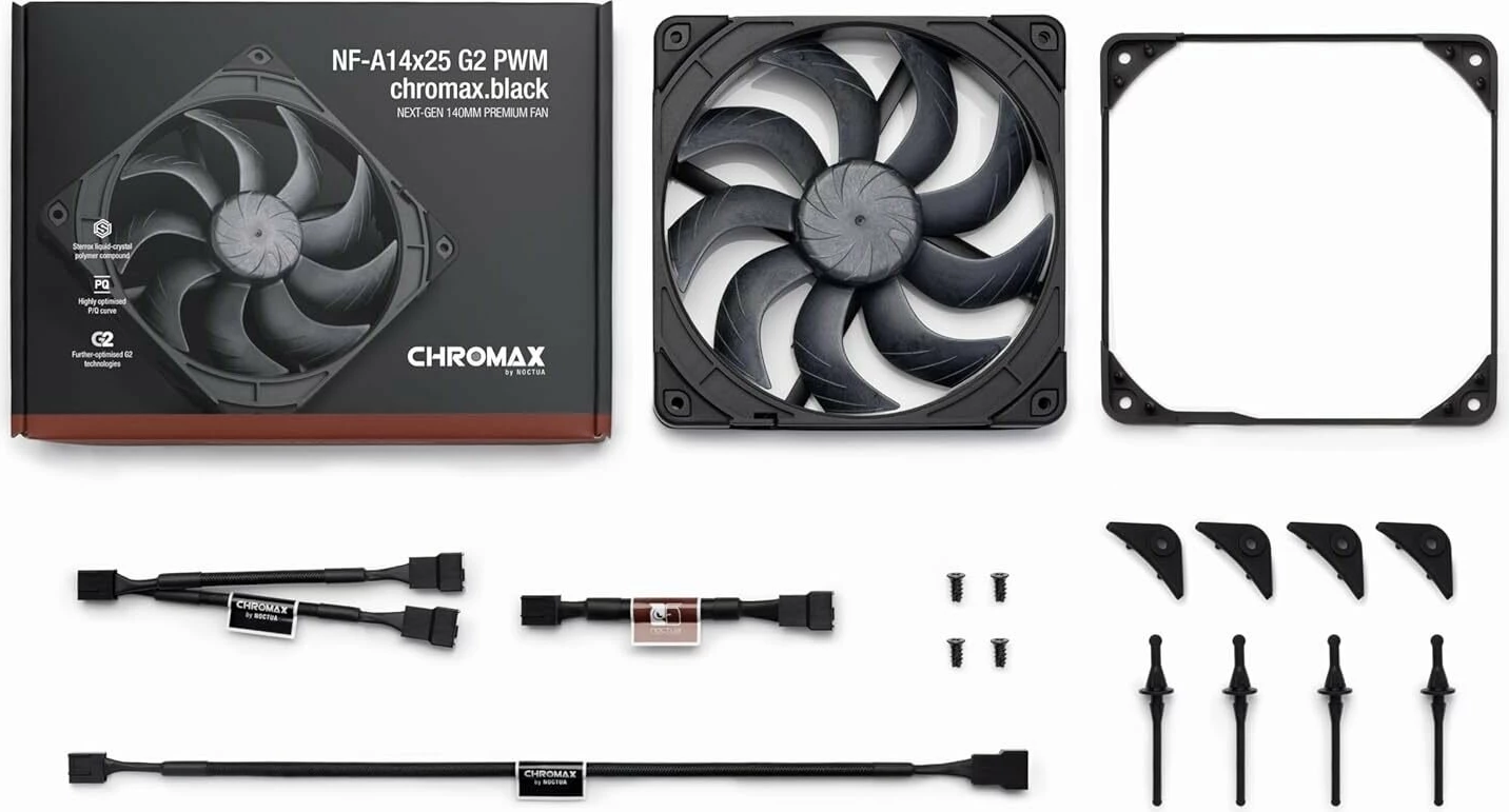 Ventilator kase Noctua NF-A14x25 G2 PWM chromax.black 140mm 25mm 4-pin PWM 1500rpm, i zi, 1 copë