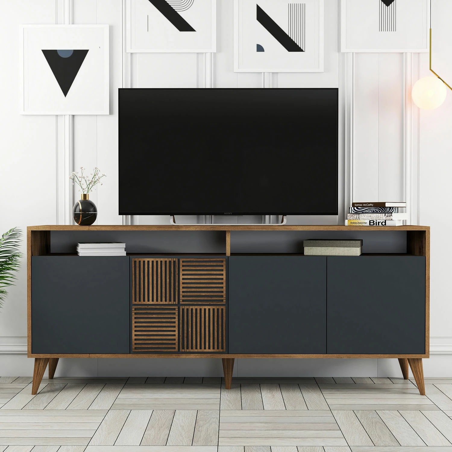 Konsol Skye Decor, Milan, ngjyrë arre dhe antracit