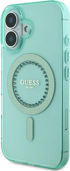 Mbështjellës Guess IML Rhinestones MagSafe për iPhone 16, Gjelbër