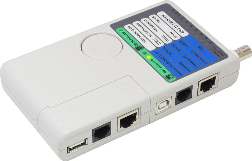 Tester kabllosh GoodConnections Alcasa GC-N0097, UTP/STP, RJ-45/RJ-11/BNC/USB, 9 V, gri