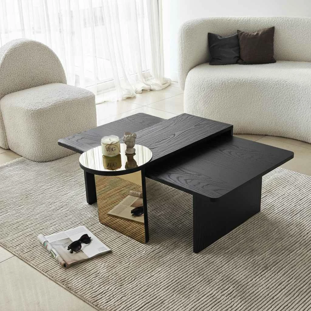 Set tavolinash të mbivendosura Skye Decor, Luna, ngjyrë e zezë-bronz, 2 copë