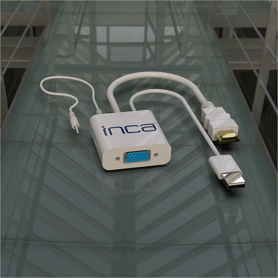Adapter INCA IVTH-01 HDMI në VGA, me USB dhe kabllo audio, i bardhë