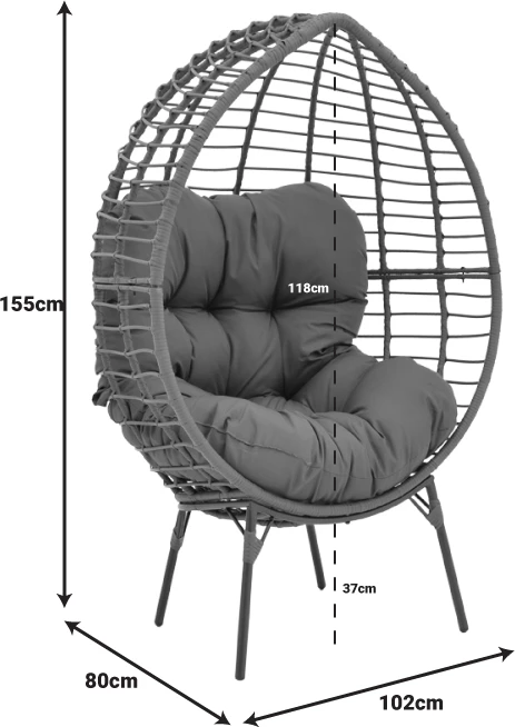 Karrige Nestie, bastun, ngjyrë gri, këmbë metalike, jastëk gri, 102x80x155cm