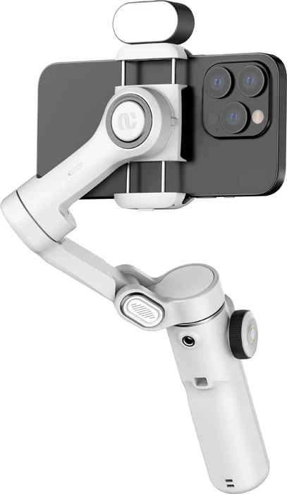 Stabilizator (gimbal) për celular AOCHUAN Smart X2, 3-aksësh, me ndriçim RGB 7 ngjyra, krah zgjatues 20 cm, me tripod + modul RGB, i bardhë