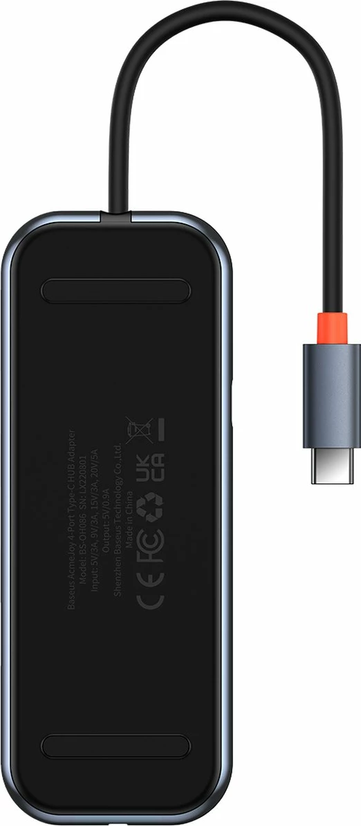 Kasë HUB Baseus AcmeJoy WKJZ010013, 4 porta, USB-C në 1x USB-C PD & Data / 3x USB3.0, Gri e errët