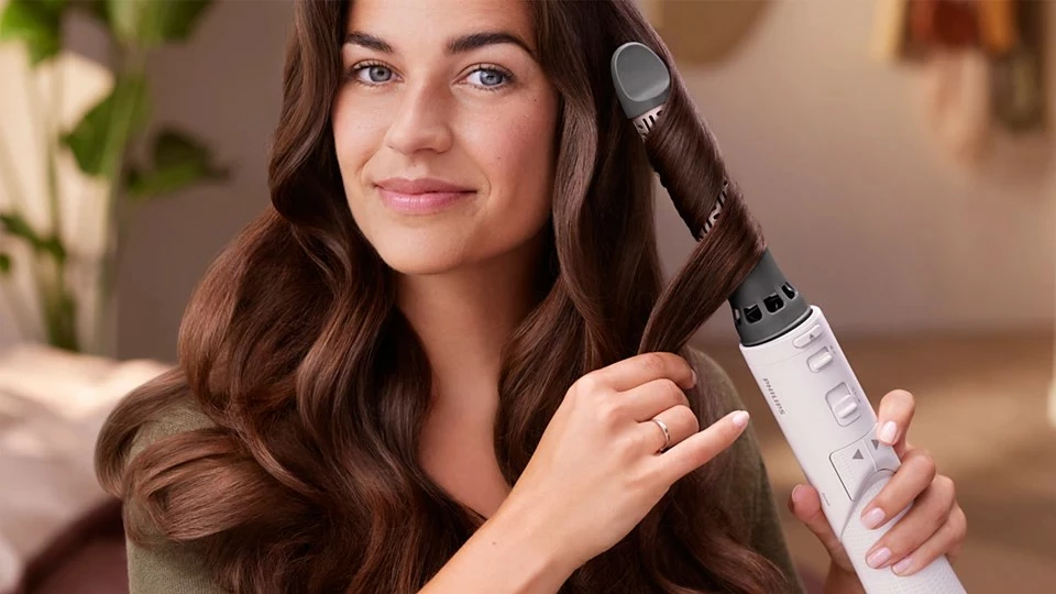 Tharëse dhe kaçurreluese rrotulluese flokësh Philips BHA710/00 1000 W, set me 2 shtojca, gri/bardhë