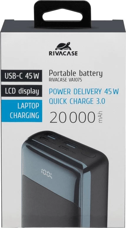 Powerbank RIVACASE VA1075 20000 mAh 45W me LCD, i zi