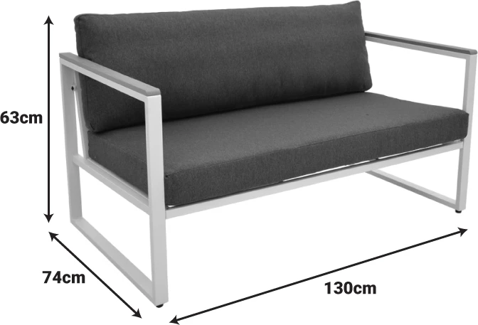 Divan dy ulës Aurelio, metalik, ngjyrë e zezë, jastëk të zinj, 130x74x63cm