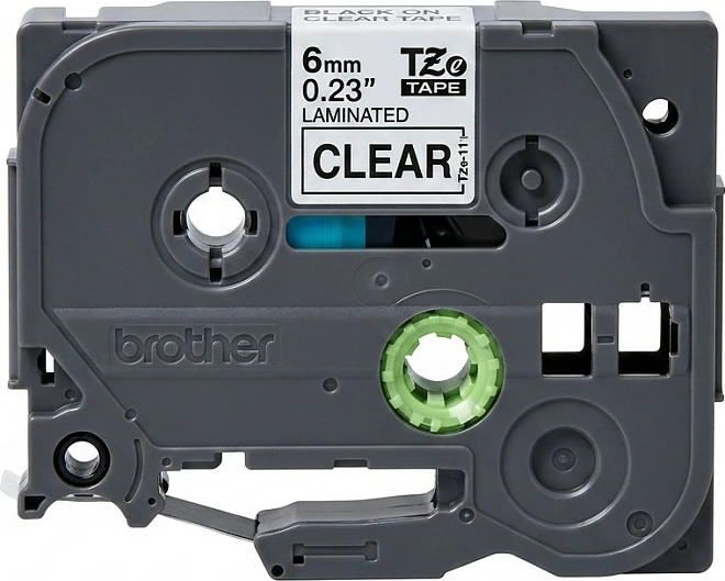 Kasetë shirit etiketash Brother TZe-111, 6mm x 8m, black on clear, transparente