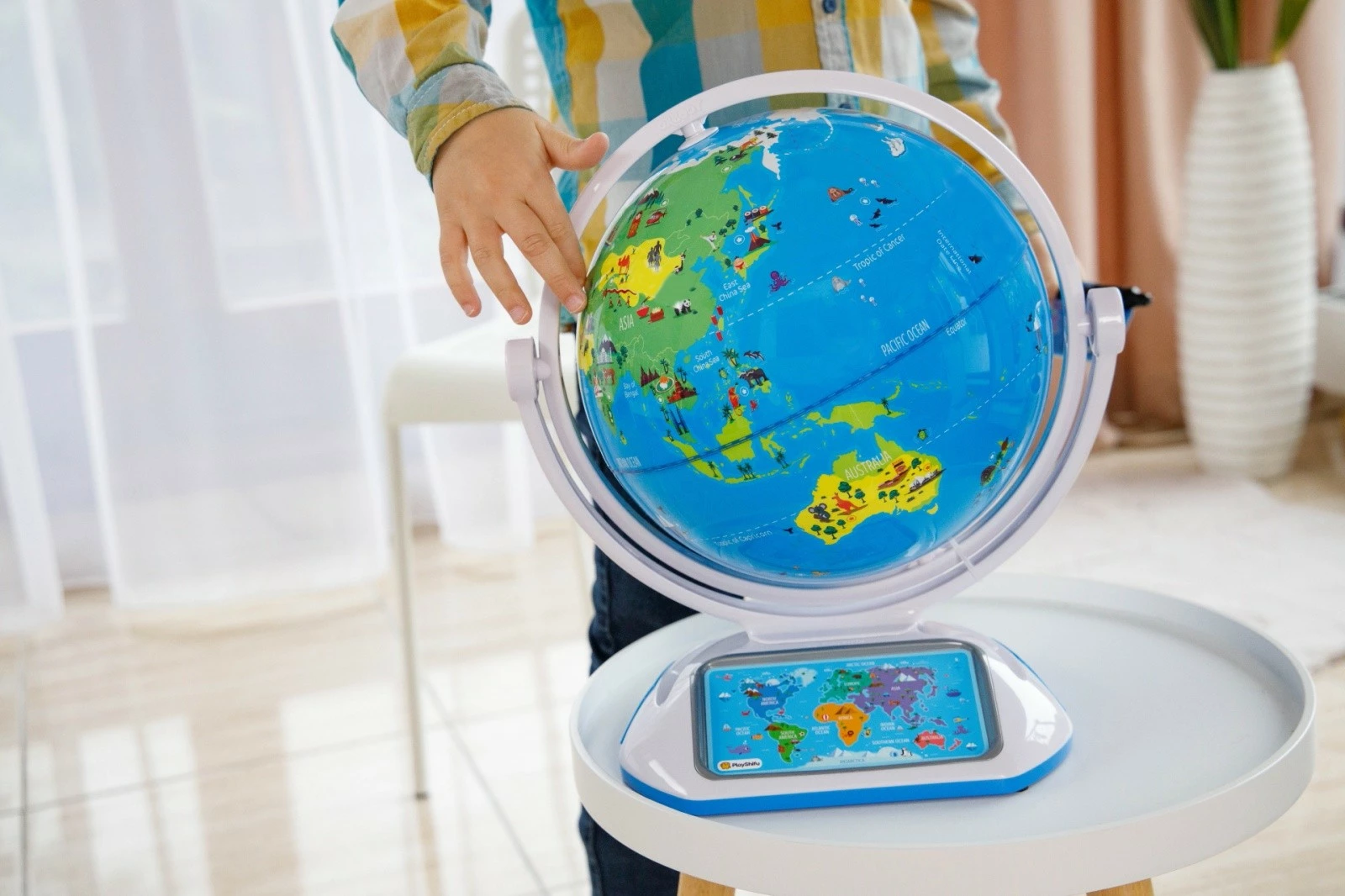 Globus interaktiv edukativ Dante PlayShifu Orboot Explorer, AR me aplikacion, stilolaps UV, bateri të integrume, blu/jeshil