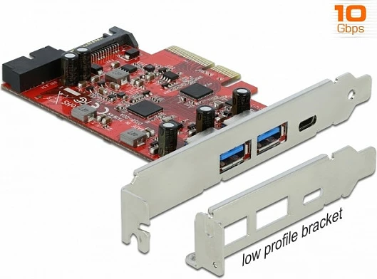 Kartë PCIe DeLOCK, USB 3.2 Gen2, 1x USB-C + 3x USB-A, PCIe 3.0 x4
