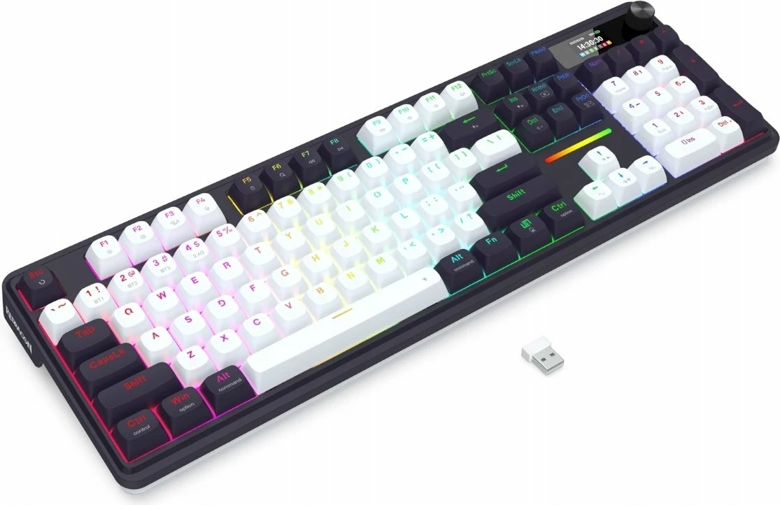 Tastierë gaming mekanike Redragon TERRAFLARE K762WB-RGB-PRO, full-size 104 taste, Bluetooth/2.4GHz/USB, RGB, hot-swap, PBT, bateri 4000mAh, QWERTY US, e zezë, set me receiver 2.4GHz