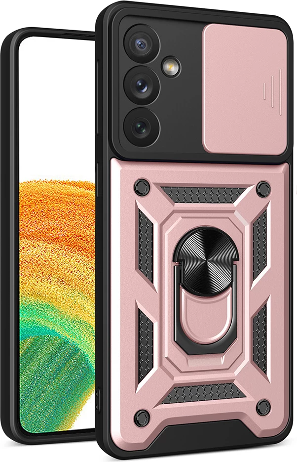 Mbështjellës Hurtel Hybrid Armor Camshield për Samsung Galaxy A14, me kapak kamere, Rozë