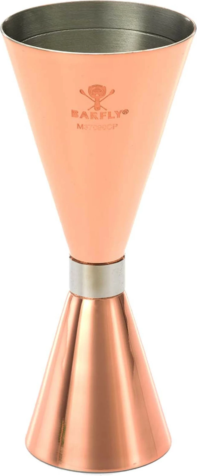 Jigger matës koktejesh, BarFly, Slim Style, 2 oz, i veshur me bakër me brez inox, bakër