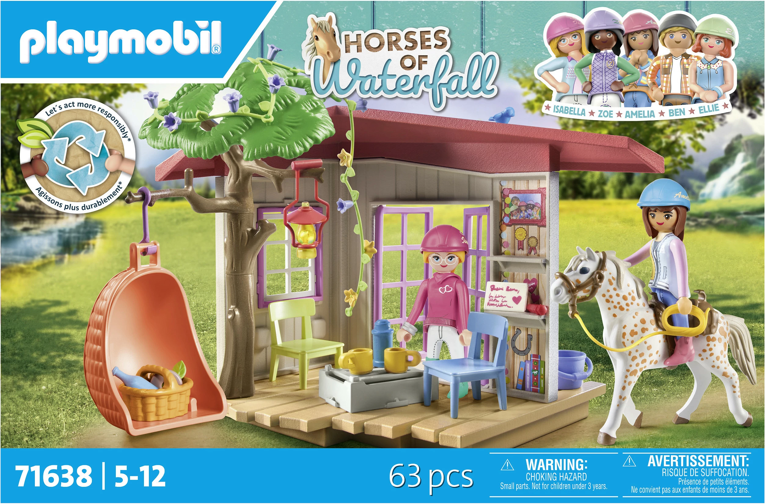 Set lodër Playmobil Horses of Waterfall 71638, klub shtëpizë për kuaj, 63 copë, shumëngjyrëshe