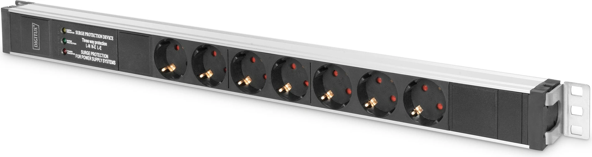 Shirit rryme Digitus, 7 dalje, mbrojtje nga mbingarkesa, filter linje, 2m, alumini, zi/argjend