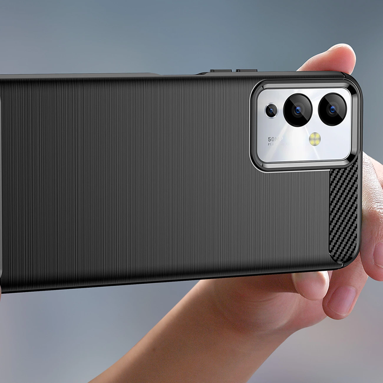 Mbështjellës Hurtel Carbon Case për Infinix Note 12i, silikon fleksibil, i zi