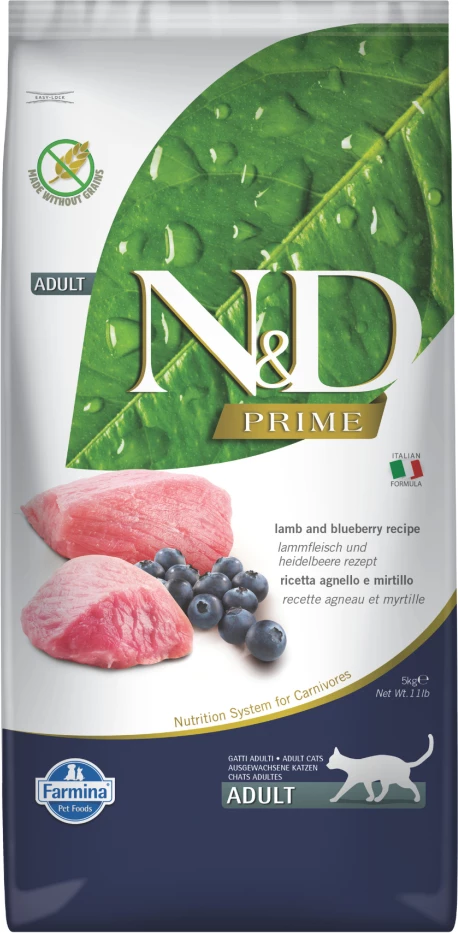 N&D Prime Mishi Qengji dhe Boronica e Egër pa Grurë për Macet e Rritura 5kg