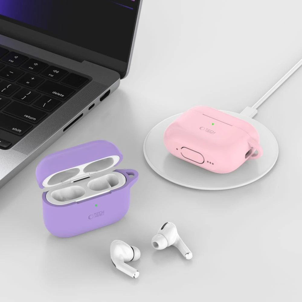 Mbështjellës Tech-Protect Silicone Hook për AirPods Pro/Pro 2, vjollcë