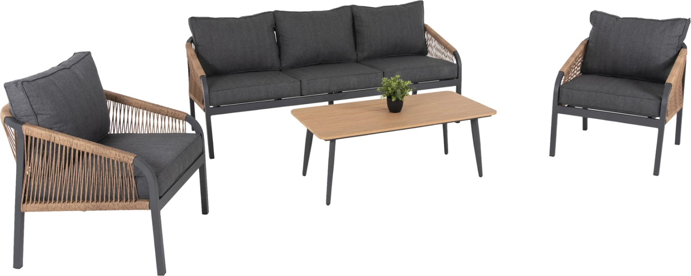 Set salloni për jashtë 4 pjesë, MAERLY, FH6056.03, ngjyrë antracit, alumin-PE litar-antracit jastëk