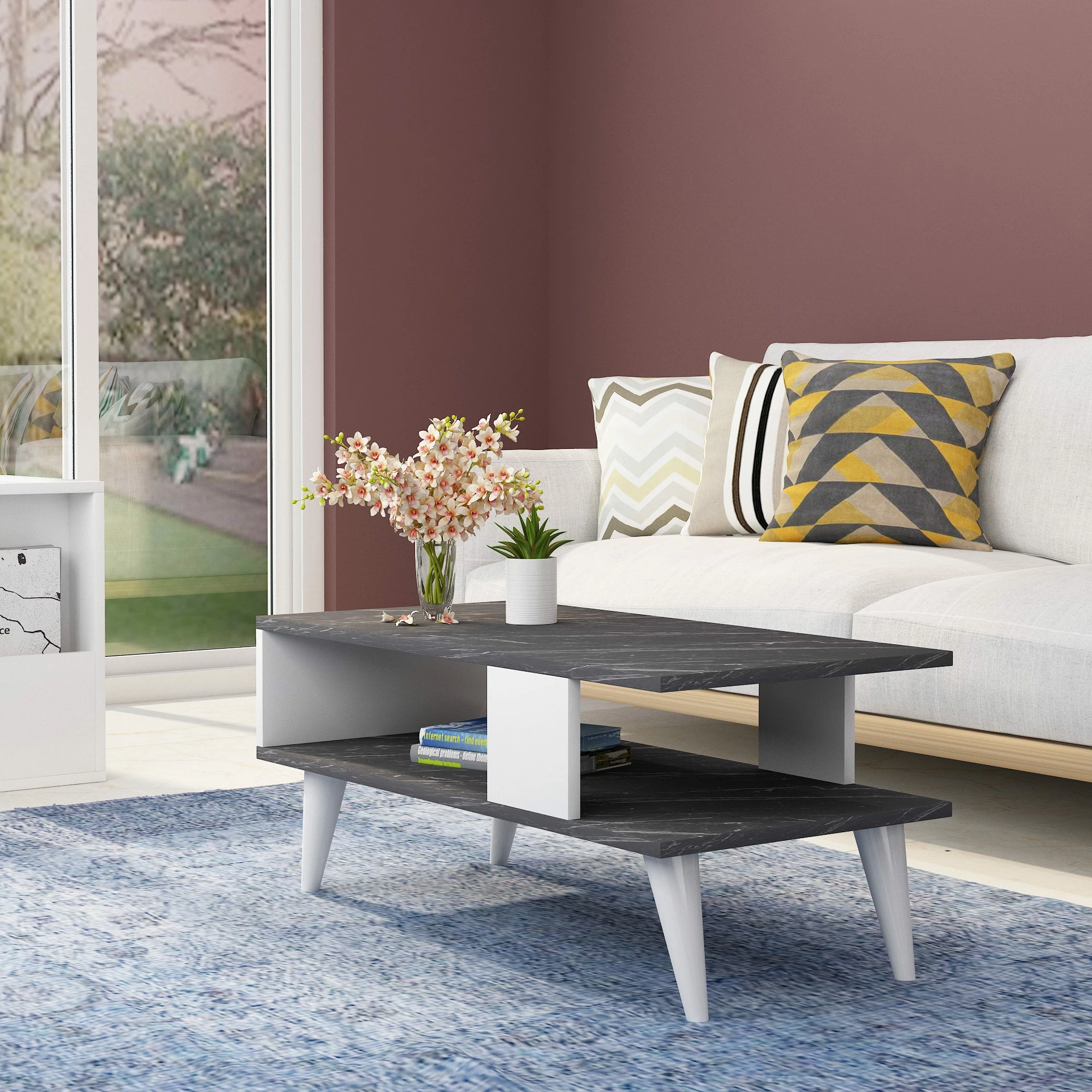 Tavolinë kafeje Hanah Home, Ayca, e zezë dhe e bardhë