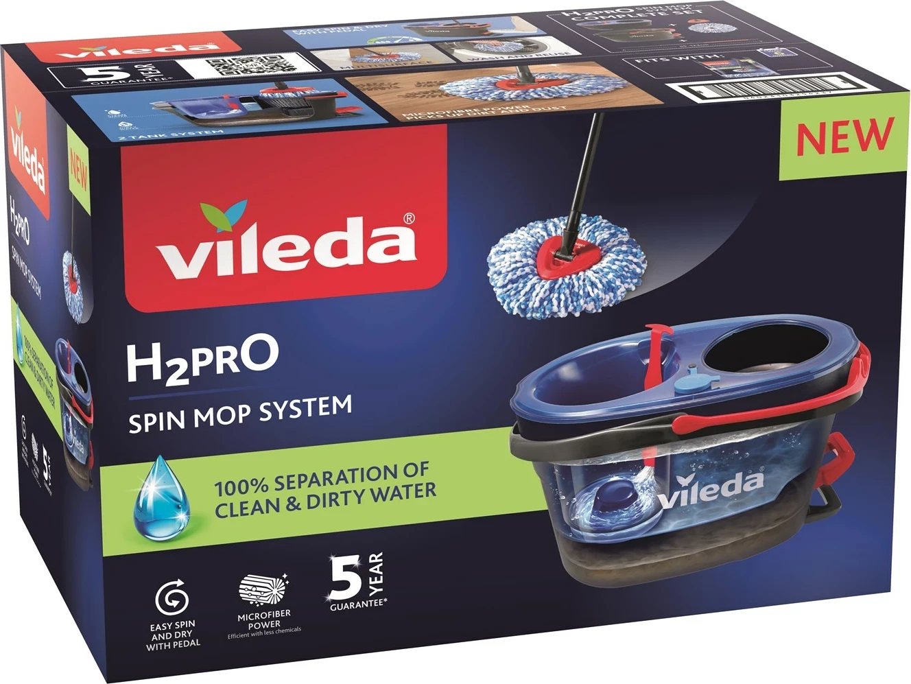 Mop rrotullues Vileda H2prO me kovë, mikrofibër, i zi