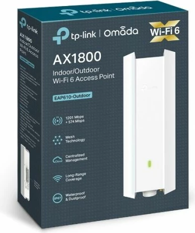 Access Point TP-LINK EAP610-Outdoor WiFi 6 Dual-Band 1.8 Gbps Gigabit PoE IP67, i bardhë