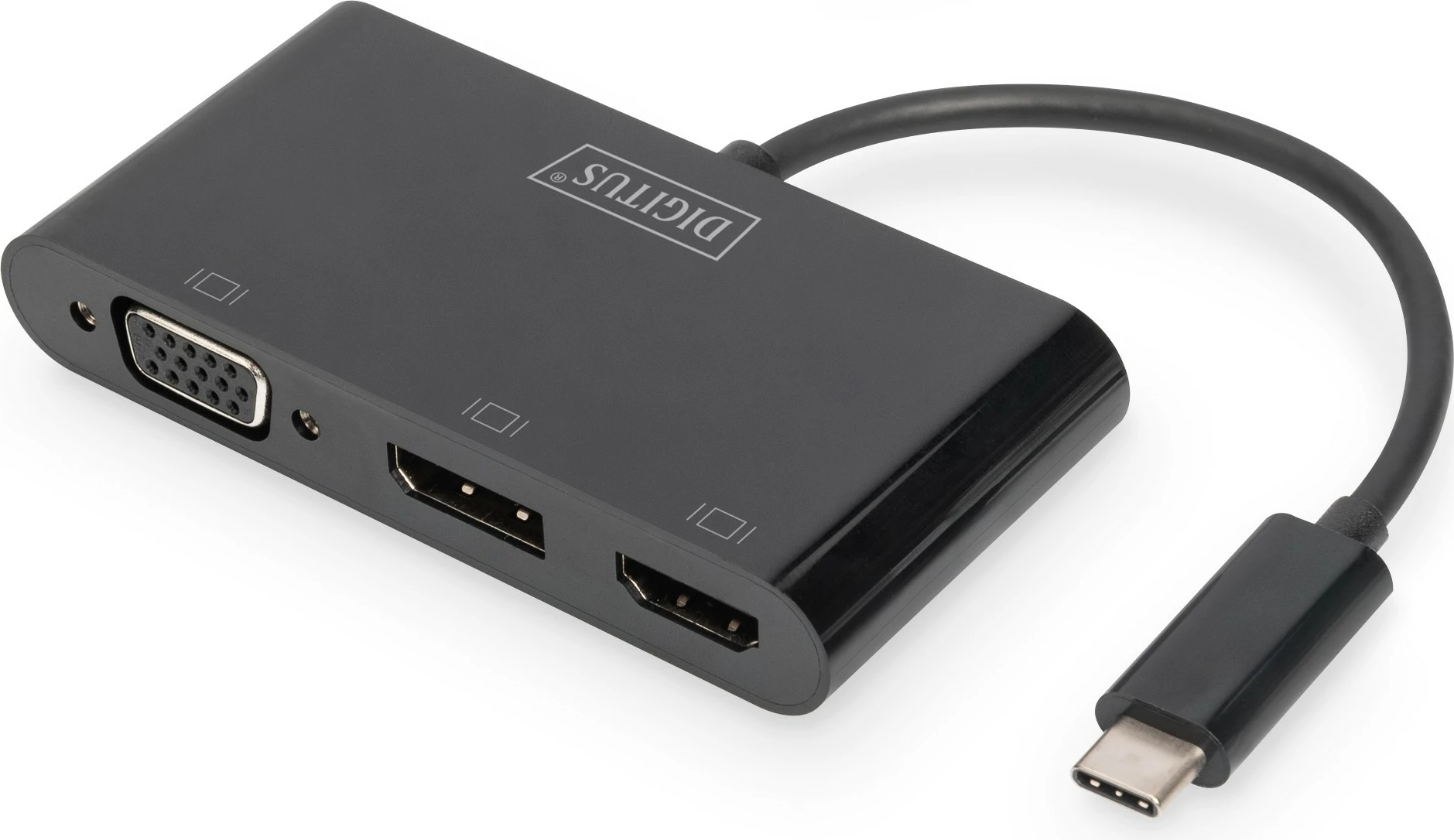 Adapter grafik Digitus USB-C në DisplayPort/HDMI/VGA, i zi